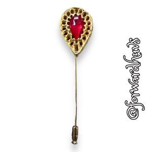 Vintage Gold Tone Hat Pin With Red Rhinestone